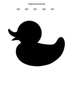 a black and white silhouette of a duck on a white background with the text digital download