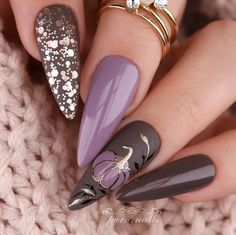 September Nails, Pumpkin Nails, October Nails, Purple Nail, Halloween Nail Designs, Fall Nail Art