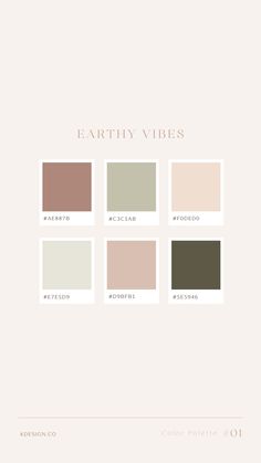 the earthy vibes color palette is shown in different shades and sizes, including brown,