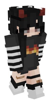 an image of a pixel art character in black and white striped clothes with red hair