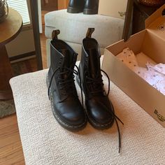 Dr. Martens Smooth Black Leather Lace Up Boots - Size 8. In Perfect Condition - Never Worn, Just Tried On. Box Included Classic Black Lace-up Boots, Black High-top Combat Boots For Formal Occasions, Black Leather Sole Combat Boots For Work, Black Combat Boots With Leather Sole For Work, Black Ankle-high Combat Boots For Formal Occasions, Shoes Dr Martens, Dr Martens Black, Leather Lace Up Boots, Dr Martens Shoes