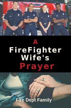 a firefighter wife's prayer book cover with two men and a woman in front of a fire truck