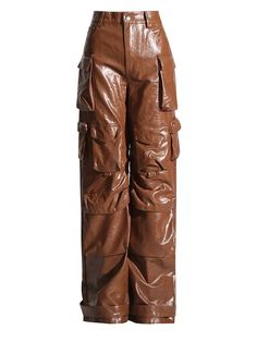 Elegant Women's Leather Pants Cargo Leather Pants, Cargo Pants Brown, Leather Cargo Pants, Functional Wardrobe, Solid Color Pants, Pants Brown, Leather Pant, Leather Pattern, Faux Leather Pants