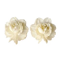 Vintage White Celluloid Rose Clip on Earring - Tea Garden Party Wedding Gift ~1" Formal Rose Flower Earrings, Formal Rose Design Flower Earrings, Flower-shaped Rose Earrings For Weddings, Rose Design Flower-shaped Wedding Earrings, Rose Design Flower Earrings For Wedding, Wedding Flower Earrings With Rose Details, Wedding Flower Earrings With Roses, Wedding Earrings With Rose Details, Tea Garden Party