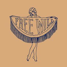 a drawing of a woman holding a sign that says free wild on it's side