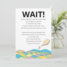 a card with an image of a kite flying in the sky and text that reads wait