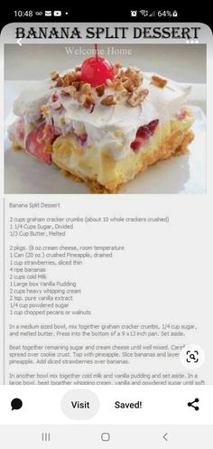 the recipe for banana split dessert is shown in this article, with information about it