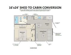 a floor plan for a cabin with the measurements