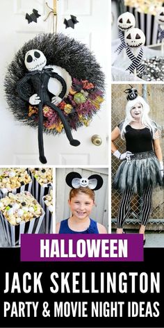 halloween jack skellington party and movie night ideas with text overlay that reads