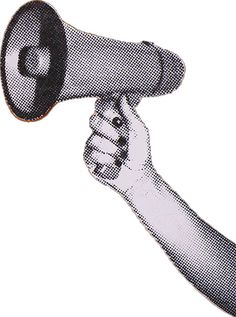 a hand holding a black and white megaphone