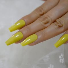 Mustard Yellow Ballerina Nails Etsy Fake Nails Long, December Nails, Coffin Press On Nails, Fake Nails With Glue, Ballerina Nails, Nails Long, Nail Art Hacks, False Nail, Artificial Nails