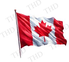 the canadian flag is flying high in the air with white and red stripes on it