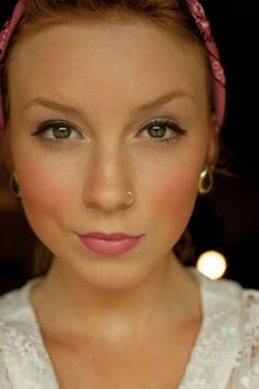 fresh face, rosy cheeks Rockabilly Makeup, Rosy Makeup, Eyes Wide Open, Wedding Headband, Pretty Makeup, Nose Piercing, All Things Beauty