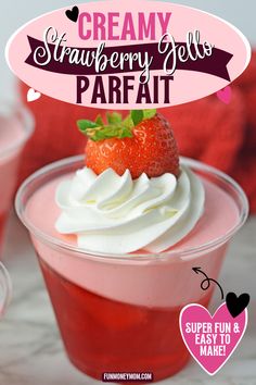 strawberry gelato parfait in a glass with whipped cream on top