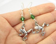 Frog Earrings- choose a birthstone, Frog Jewelry, Frog Gift, Silver Frog Earrings, Silver Frog Jewelry, Frog Charms, Frogs, Frog Birthday Quirky Green Jewelry For Gifts, Quirky Green Jewelry For Gift, Quirky Green Jewelry As A Gift, Frog Birthday, Ear Cuff Silver, Frog Earrings, Frog Jewelry, Frog Gifts, Pierced Ear