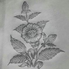 a drawing of flowers and leaves on a sheet of paper