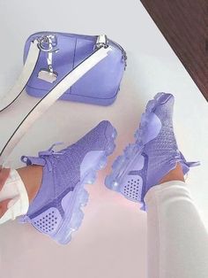 DETAILS Round-toe Air cushion Flywoven Lace-up 1.2'' heel Hidden Wedge Sneakers, Sneaker Shop, Mesh Heels, Purple Sneakers, Sneaker Sale, Knit Lace, Sneakers Mode, Casual Athletic, Wedge Sneakers