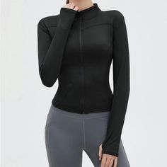 Get Snatched With This Women’s Mock Neck Zip Up Sports Jacket, Has Holes For Your Thumbs, Has A Slim Fit And Stretchable Fabric. Great For Workouts Or Every Day Activities. It Is Brand New With The Tag Ladies Gym, Bespoke Jacket, Sports Jackets Women, Gym Jacket, Yoga Crop Tops, Yoga Outfit, Sport Jacket, Yoga Pants Women