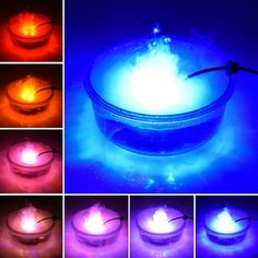 various images of different colored lights in a bowl