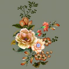 a painting of flowers on a gray background