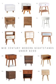 the mid century modern nightstands under $ 200 are made from wood and painted white