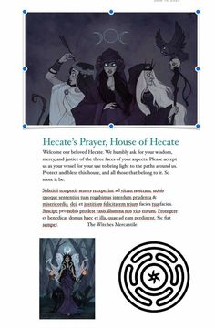 the page features an image of two witches and one demon, with text that reads hecatet's prayer house of hecatete