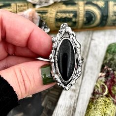 Sticks and Stones Collection- Size 8 Black Onyx Statement Ring in Fine Silver // Big Punk Ring Goth Witchy Crystal Ring Gemstone Jewelry Bohemian Black Gemstone Rings, Handmade Black Open Crystal Ring, Black Onyx Gothic Rings, Gothic Onyx Gemstone Jewelry, Silver Onyx Gothic Jewelry, Displaying Crystals, Sticks And Stones, Savannah Georgia, Stone Collection