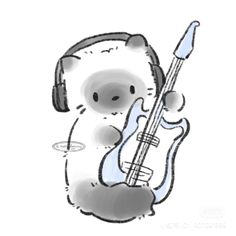 a drawing of a teddy bear with headphones and a bass guitar in its paws