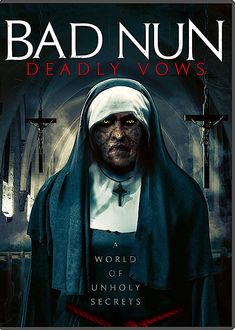 the poster for bad nun deadly vows shows a nun in black robes and white headdress