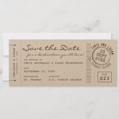 save the date ticket with stamps on it