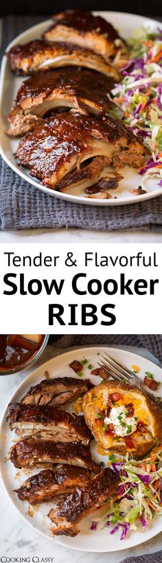 tender and flavorful slow cooker ribs on a plate