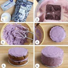 the steps to make a cake with purple frosting