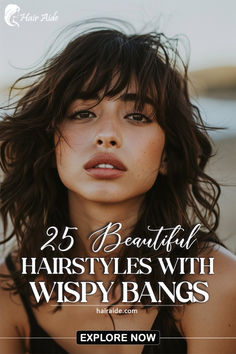 Get a modern look with hairstyles featuring wispy bangs. Elegant and effortless! Bang Haircut Ideas, Wispy Bangs With Layers, Hairstyles With Wispy Bangs, Wispy Bangs Round Face, Wispy Fringe Bangs, Bang Haircut, Purple Brown Hair, Brunette Hair Cuts, Bangs Wavy Hair