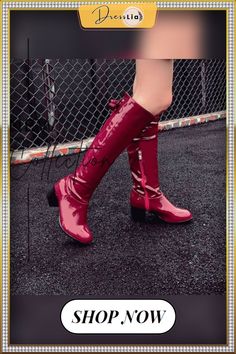 Women Knee High Boots Patent Leather Shoes Chunky Mid Heel Winter Boots Spring Autumn Fashion Plus Size Trendy Wide Calf Closed Toe Heeled Boots, Casual High Heel Patent Leather Boots, Leather Martin Boots With Block Heel For Party, Party Leather Martin Boots With Block Heel, Casual Leather Martin Boots For Party, Fall Party Lace-up Boots With Round Toe, Trendy Round Toe Knee-high Boots For Fall, Trendy Knee-high Boots With Round Toe For Fall, Fall Knee-high Patent Leather Platform Boots