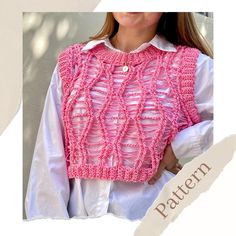 PDF download of the Wisteria Vest Unisex Crochet Pattern! Confident beginner / intermediate friendly, the pattern includes written instructions, charts, and step-by-step photos on how to make this crochet distressed vest. HOW TO DOWNLOAD YOUR PATTERN: https://help.etsy.com/hc/en-gb/articles/115013328108-Downloading-a-Digital-Item?segment=shopping MATERIALS: Yarn Weight: Size 4 Medium Aran/Worsted (10 ply) Yarn Material: 100% Cotton / Cotton blends / Acrylic  Hook size 4mm-5mm depending on your t Crochet Distressed, Vest Crochet Pattern, Unisex Crochet, Crochet Sweater Vest, Vest Crochet, Crochet Unique, Crochet Vest Pattern, Crochet Clothing And Accessories, Crochet Fashion Patterns