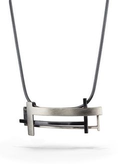 Silver Necklace - This hand-fabricated sterling silver necklace alternates matte and oxidized finishes. Snake chain available in 16&quot;, 18&quot;, or 20&quot; length. Modern Gunmetal Jewelry With Oxidized Finish, Modern Gunmetal Necklace With Oxidized Finish, Modern Pendant Necklace With Oxidized Finish, Modern Oxidized Pendant Necklace, American Craftsman, Square Necklace, Artful Home, Bling Rings, Sterling Silver Necklace