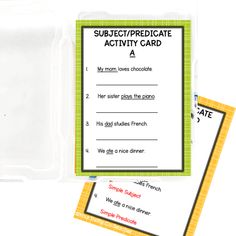 a printable subject / predicate activity card