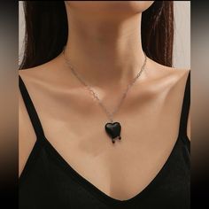 This Unique Piece Is A Wonderful Addition To Your Wardrobe And Your Style; Sure To Get Lots Of Compliments! Great For Valentine’s Day Or Anytime! Gsunwp50y00m6wu Black Metal Heart Necklace For Valentine's Day, Emo Heart Pendant Metal Necklaces, Emo Heart Pendant Metal Necklace, Black Metal Heart Necklace With Adjustable Chain, Silver Grunge Jewelry For Valentine's Day, Black Metal Necklace With Heart Charm, Black Metal Heart Necklace For Party, Black Heart Pendant Necklace With Clavicle Chain, Trendy Black Heart Necklace With Clavicle Chain