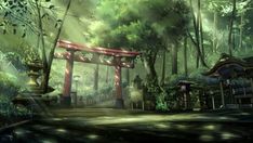 Gate, Trees, Forest, Wallpapers, Anime