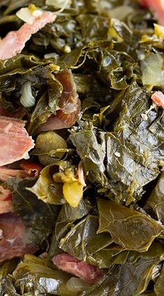 collard greens with ham and cheese on top