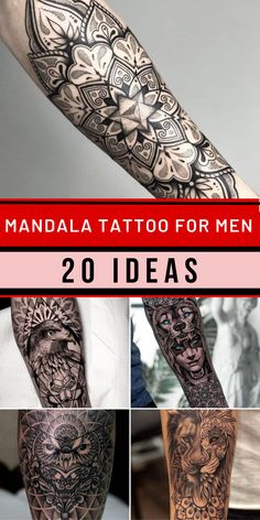 many different tattoos are shown on the arm and leg, with text overlaying them