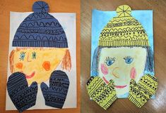 two children's art projects, one with a child's face and the other has