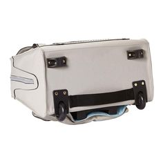 a white and black bag with wheels on it