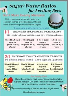 the instructions for how to make a sugar water ratios info sheet with pictures on it