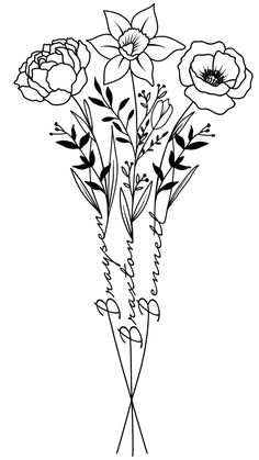 a black and white drawing of flowers