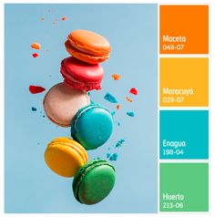 colorful macaroons on a blue background with the words march in spanish above them