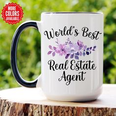 a coffee mug with the words world's best real estate agent printed on it