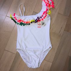 Brand New Size 14 Beautiful Swimsuit Beautiful Swimsuit, Pom Pom Trim, Kids Swimming, Pom Pom, Color White, Swimming, One Piece, Trim, Brand New