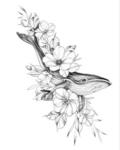 a drawing of a bird with flowers in its beak