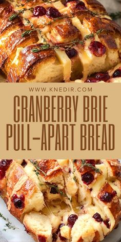 cranberry brie pull apart bread on a plate